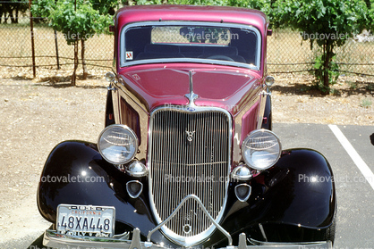 1933 Ford V8, Radiator Grill, Headlight, Hood Ornament head-on, automobile, Car, Vehicle, grill, 1930's