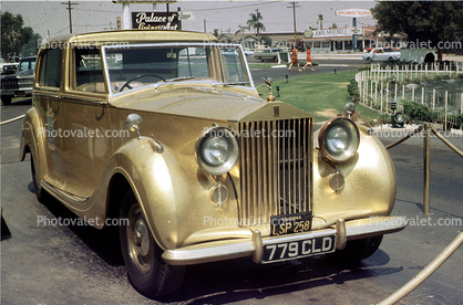 Golden Rolls Royce, automobile, Palace of Living Art, Movieland Wax Museum, Hood Ornament, Buena Park, California, July 1971, 1970s