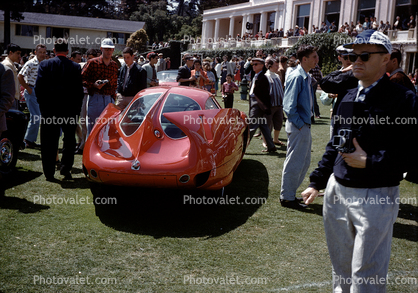 Alfa Romeo BAT 7, Futuristic Car, Curved Tail fins, tailfins, Jetsons, Car Show, people, crowds, 1954, 1950s