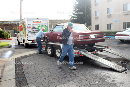 Dodge, car, Uhaul, trailer, Rohnert Park, California