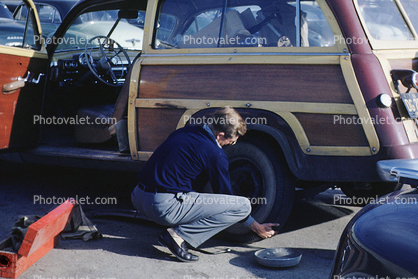 Ford Woody, Changing Tire, 1940s