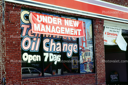 Oil Change shop window, store, open 7 Days