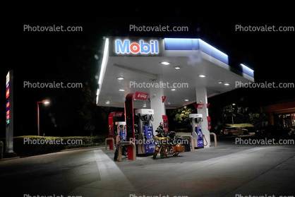Mobil Gas Station at night, nighttime