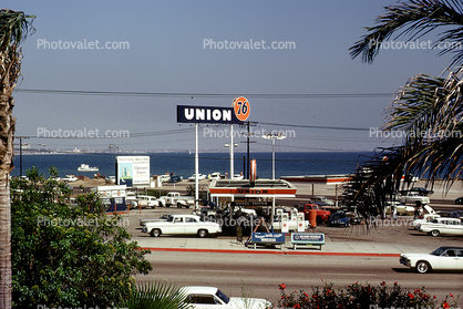 Union 76 Gas Station, Car, Automobile, Vehicle, 1960s