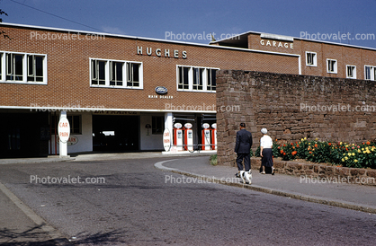 Hughes Main Building, Gas Station, Garage, dog, 1950s