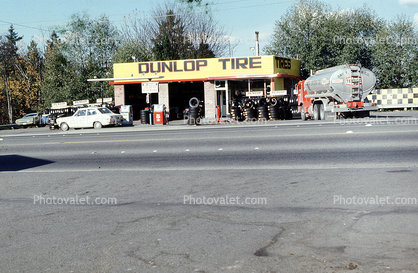 Dunlop Tire Station, store, cars, Fuel Truck