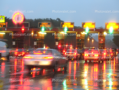 Bay Bridge Toll Plaza on a Rainy Day, traffic jam, tollbooth, congestion