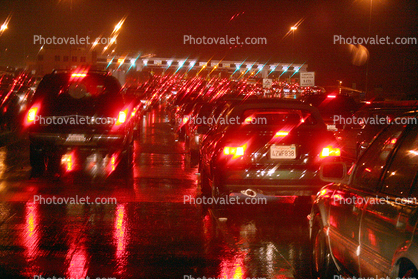 Bay Bridge Toll Plaza on a rainy night, traffic jam, congestion, Car, 2010's