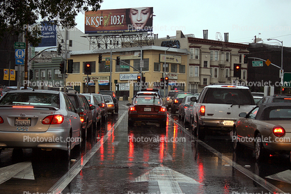 5th Street Exit off of Bay Bridge in the Rain, arrow, lights, KKSF FM, 103.7, traffic jam, congestion, Car, 2010's
