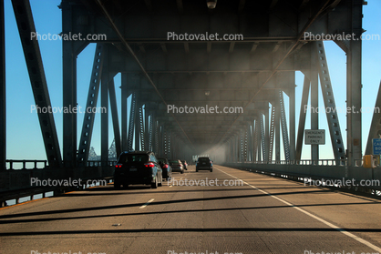early morning Fog, on a Bridge, cars