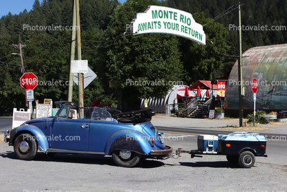 Volkswage Cabriolet with trailer, Arch, Monte Rio, Sonoma County