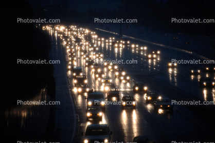 Highway 101, Level-D Traffic, Twilight, Dusk, Dawn