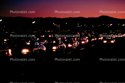 toll plaza, Level-F traffic, dawn, nighttime, night, Car, Automobile, Vehicle