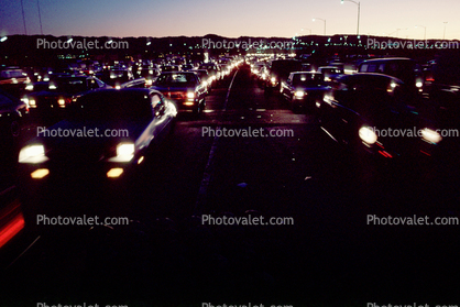 toll plaza, Level-F traffic, dawn, nighttime, night, Car, Automobile, Vehicle