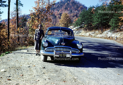 1949 Buick Roadmaster, Highway, Roadway, Road, Woman, 1940s