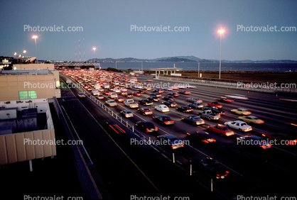 toll plaza, Level-F traffic, traffic jam, congestion, cars