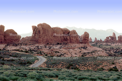 Sandstone Rock, knob, arch, s-curve, Highway, Roadway, Road