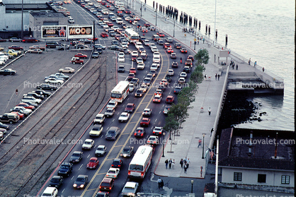 the Embarcadero, Loma Prieta Earthquake, Level-F traffic, 1989, (note the lack of electricity), 1980s