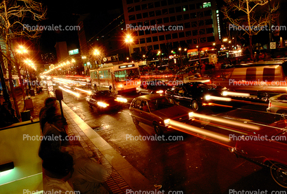 car, automobile, Vehicle, Motion Blur, Streaks, Muni, downtown super bowl celebration, 49'rs, Market Street