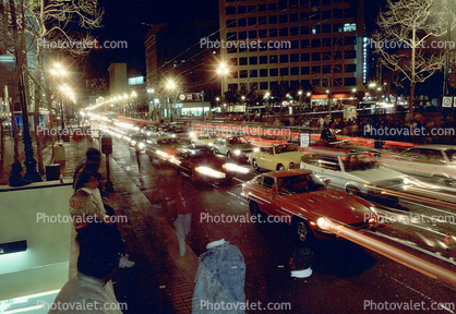 Datsun 240Z, car, automobile, Vehicle, Motion Blur, Streaks, Muni, downtown super bowl celebration, 49'rs, Market Street