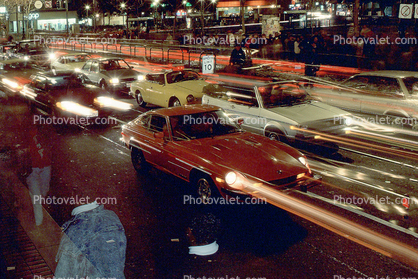 Datsun 240Z, car, automobile, Vehicle, Motion Blur, Streaks, Muni, downtown super bowl celebration, 49'rs, Market Street