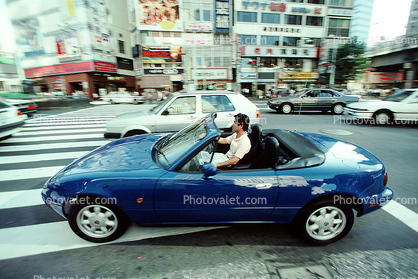 Crosswalk, Mazda Miata, Ginza District, Tokyo, City Street, car, automobile, Vehicle, Sedan, driver
