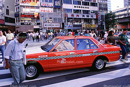 Pedestrians, Crosswalk, Taxi Cab, Ginza District, Tokyo, City Street