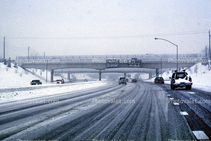 Interstate Highway I-80, Twilight, Dusk, Dawn, snowstorm