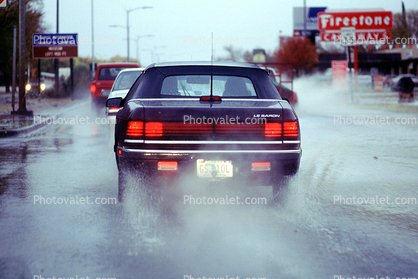 Chrysler Le Baron Car, Downpour in Alamogordo, City Street, Otero County