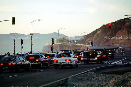 Crowded Road, near the Cliff House, Great Highway, cars, traffic, Ocean-Beach
