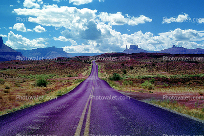 Clouds, butte, mesa, Road, Roadway, Highway 128, near Moab, Utah, Castle Valley, east of Moab