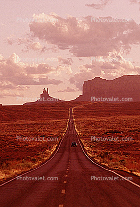 Road, Roadway, Highway 163, Monument Valley, Utah, geologic feature, butte, mesa, vanishing point