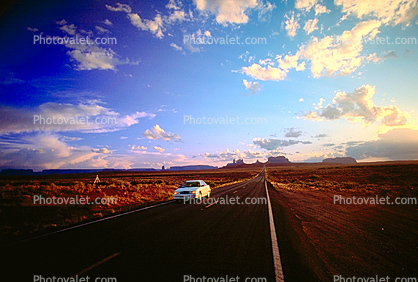 Car, clouds, Road, Roadway, Highway, Monument Valley, Utah