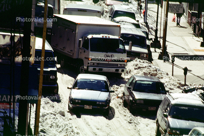 Snow, cold, cars, truck, New York City