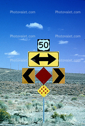 Roadway, US Route 50, Road, Loneliest Highway, Caution, warning