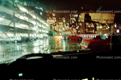 City Street, cars, parking structure, rain