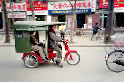 Taxi Cab, driver, man, male, person, Three-wheeler, tri-wheeler, city street, China