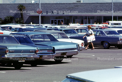 parking lot, Parked Cars, Shopper, 1968, 1960s