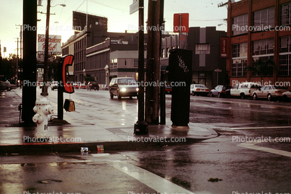 Telephone Booth, sidewalk, rain
