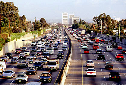 Highway 101 heading east, Level-F traffic, freeway, Los Angeles