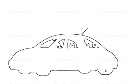 VW-Bug, Volkswagen-Bug, Road, Roadway, Highway, Volkswagen-Beetle outline, line drawing, shape