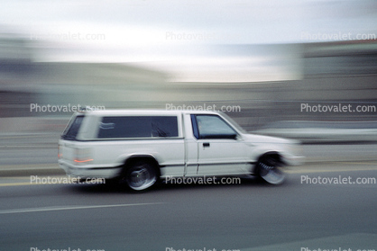 car, small pick up truck, camper shell, vehicle, motion blur, speed