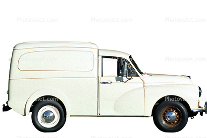 Morris Minor, delivery van, panel truck, automobile, photo-object, object, cut-out, cutout, 1950s
