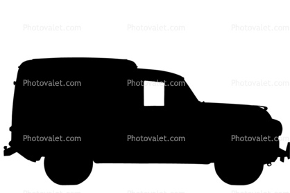 Morris Minor silhouette, panel truck, logo, delivery van, shape