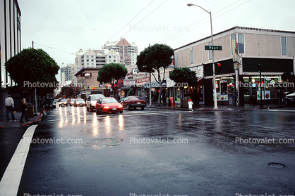 Post Street, rain, wet, slippery, inclement weather, bad, Rainy