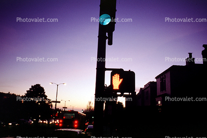 Traffic Signal Light, crosswalk signal, Twilight, Dusk, Dawn, hand