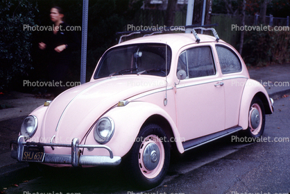 Pink Volkswagen, compact car, automobile, vehicle, unique