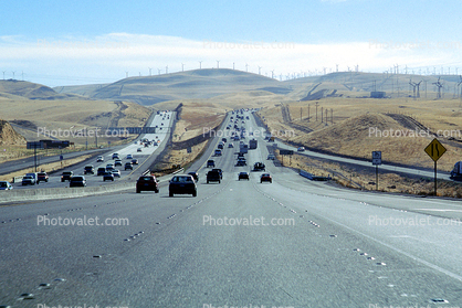 Interstate Highway I-580 heading west, Altamont Pass, traffic, cars, freeway