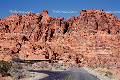 Valley of Fire, east of Las Vegas Nevada, Road, Roadway, Highway, visitors center building, cliffs