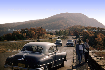 Pontiac car, Road, Roadway, Highway, autumn, Hughes River Gap, Shenandoah National Park, October 19 1953, 1950s